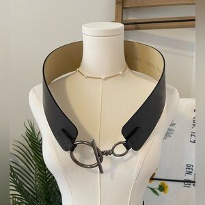 Wide Brown Statement Belt with Silver Toggle Clasp, Small to Medium